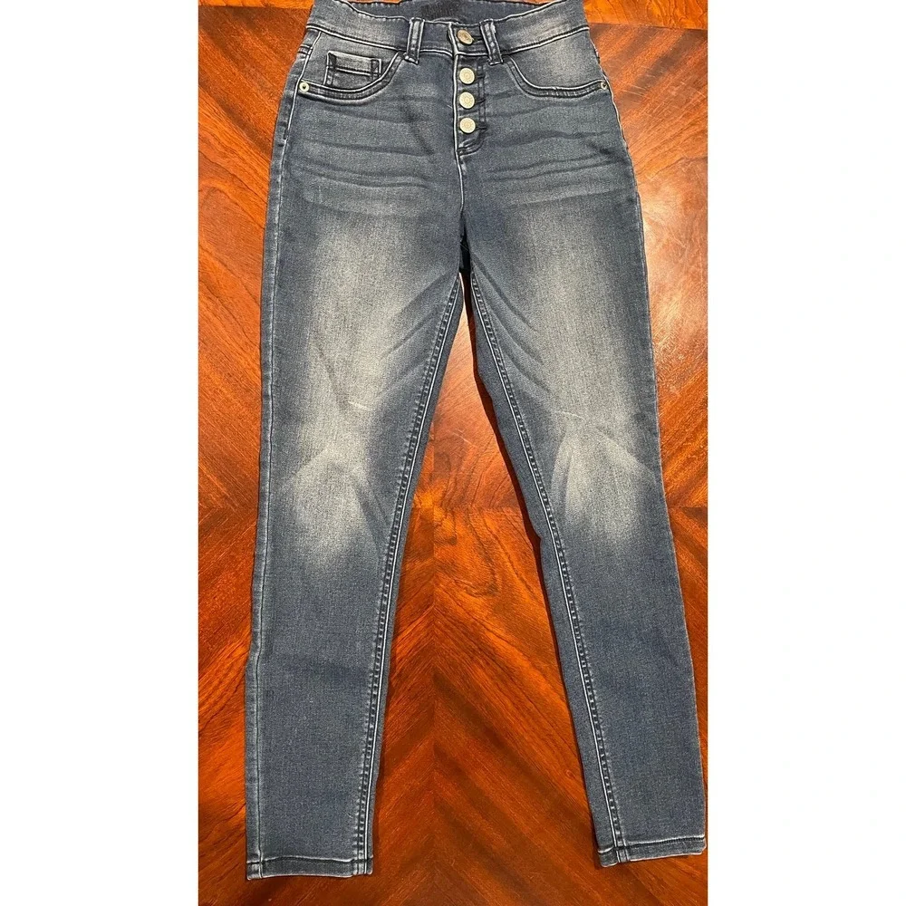 Justice Girls Size 14 Jeggings Dark Wash High Rise 4 Button Skinny Stretch Jeans